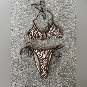 White Fox Brown Patterned Bikini Set
